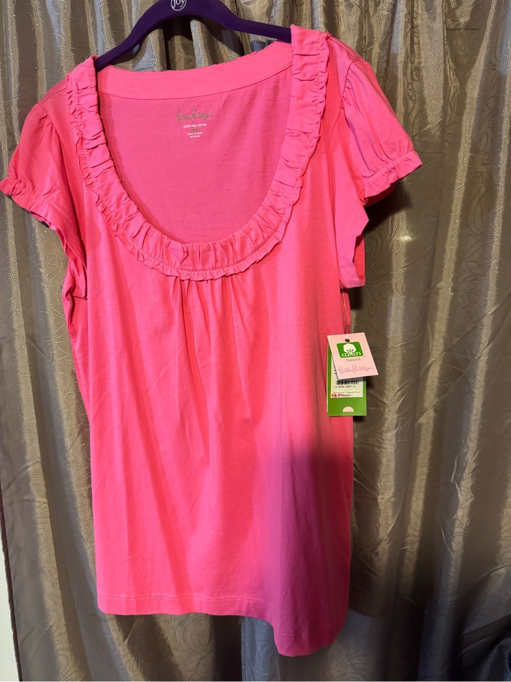 Lilly Pulitzer Bright Pink Ruffle Scoop Short Sleeve Tee